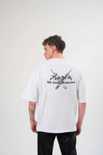 Bisiklet Yaka Baskılı Oversize T-Shirt - Beyaz -