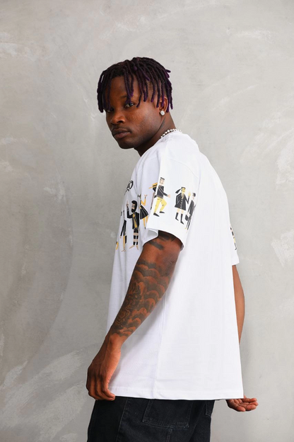 Bisiklet Yaka Baskılı Oversize T-Shirt - Beyaz -