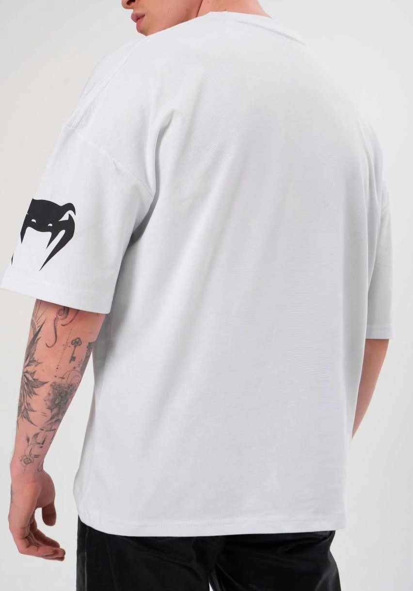 Bisiklet Yaka Baskılı Oversize T-Shirt - Beyaz -