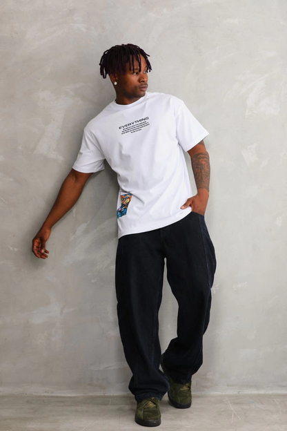 Bisiklet Yaka Baskılı Oversize T-Shirt - Beyaz -