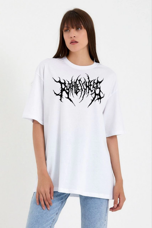 Bisiklet Yaka Baskılı Oversize T-Shirt - Beyaz -