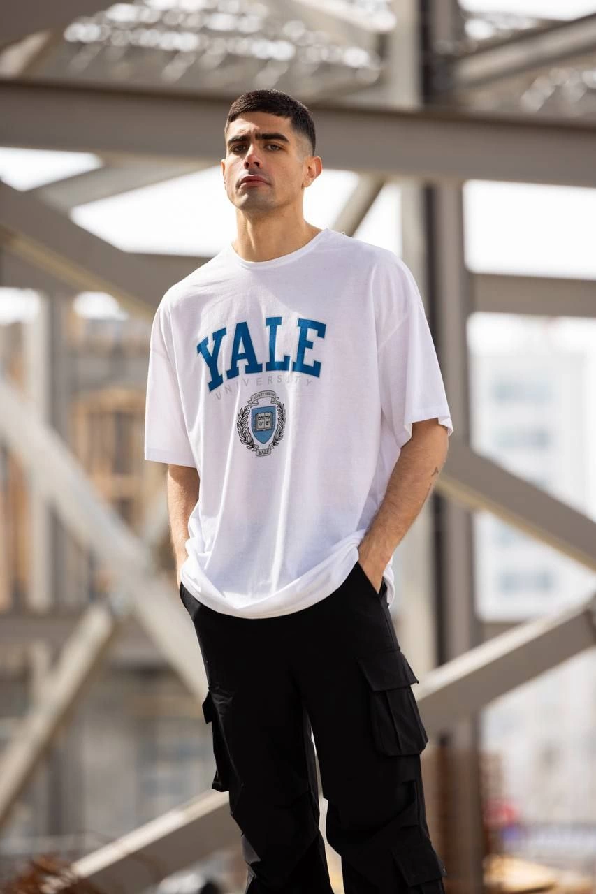Bisiklet Yaka Baskılı Oversize T-Shirt - Beyaz -