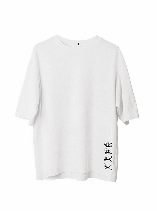 Bisiklet Yaka Baskılı Oversize T-Shirt - Beyaz -