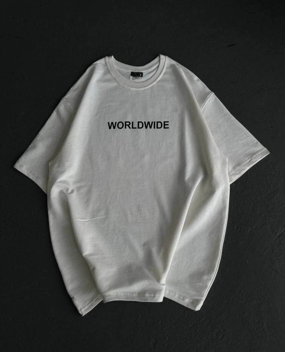 Bisiklet Yaka Baskılı Oversize T-Shirt - Beyaz -