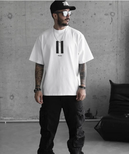 Bisiklet Yaka Baskılı Oversize T-Shirt - Beyaz -