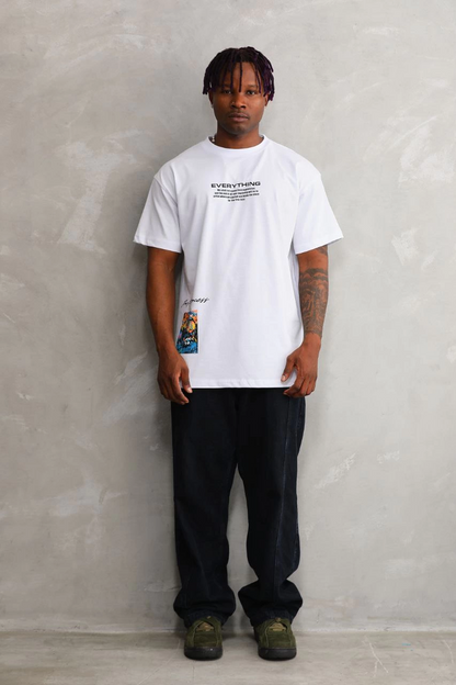 Bisiklet Yaka Baskılı Oversize T-Shirt - Beyaz -