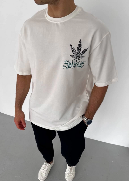 Bisiklet Yaka Baskılı Oversize T-Shirt - Beyaz -