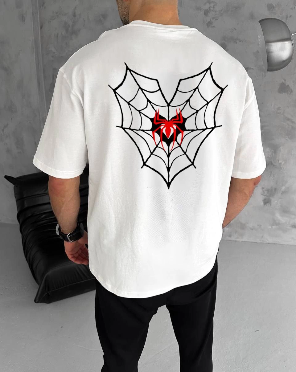 Bisiklet Yaka Baskılı Oversize T-Shirt - Beyaz -