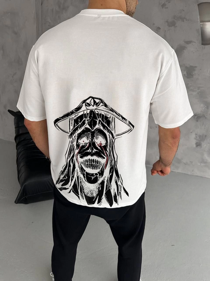 Bisiklet Yaka Baskılı Oversize T-Shirt - Beyaz -
