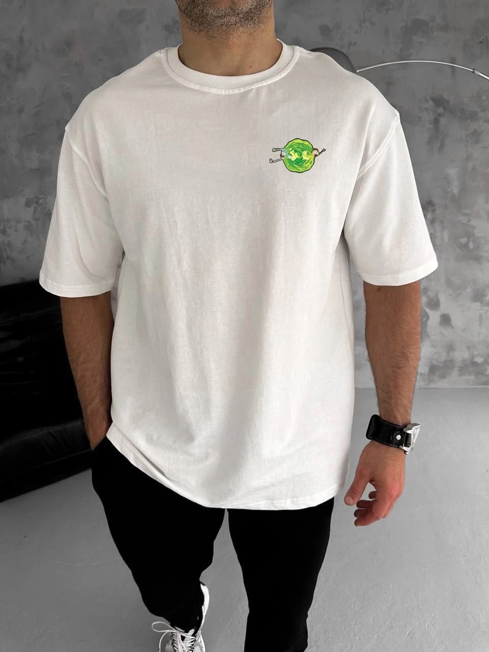 Bisiklet Yaka Baskılı Oversize T-Shirt - Beyaz -