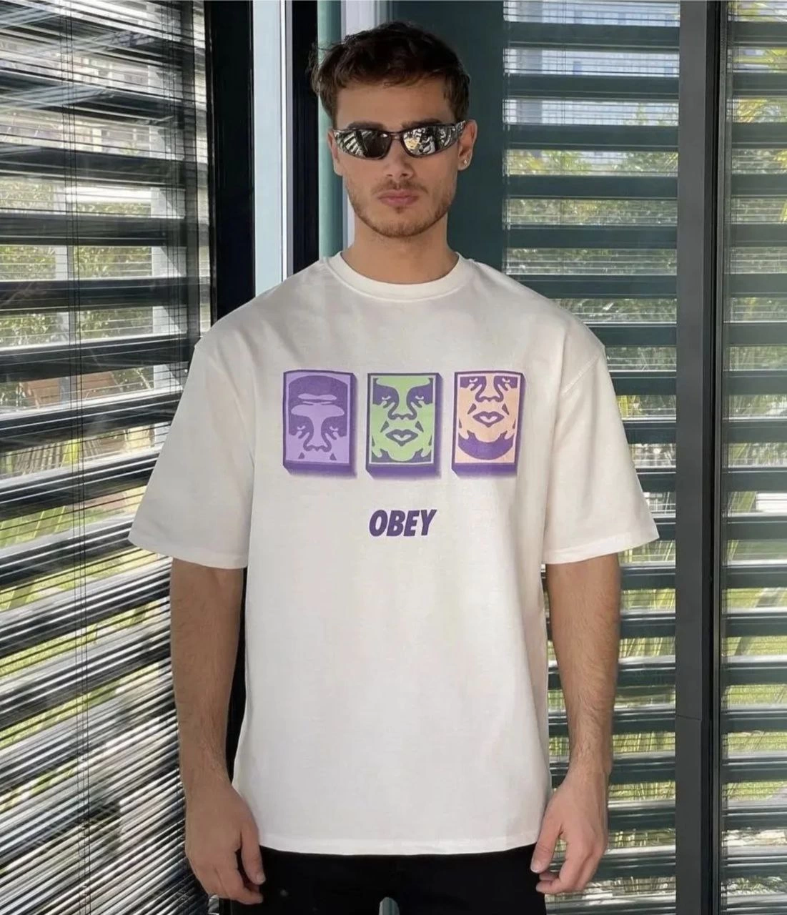 Bisiklet Yaka Baskılı Oversize T-Shirt - Beyaz