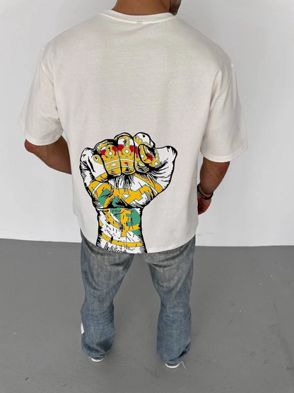 Bisiklet Yaka Baskılı Oversize T-Shirt - Beyaz -