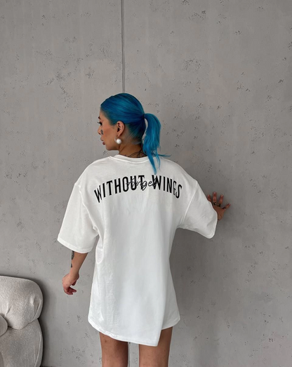 Bisiklet Yaka Baskılı Oversize T-Shirt - Beyaz -