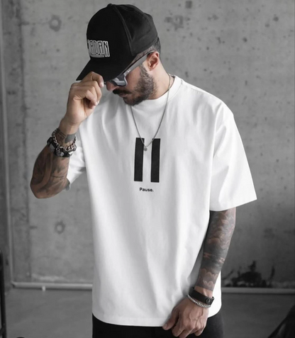 Bisiklet Yaka Baskılı Oversize T-Shirt - Beyaz -