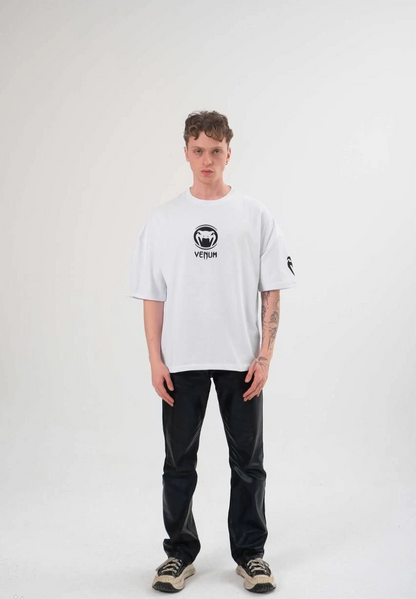 Bisiklet Yaka Baskılı Oversize T-Shirt - Beyaz -