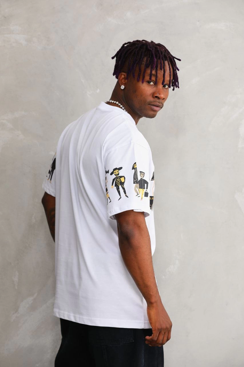 Bisiklet Yaka Baskılı Oversize T-Shirt - Beyaz -
