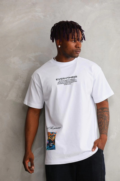 Bisiklet Yaka Baskılı Oversize T-Shirt - Beyaz -