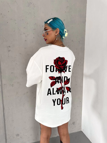 Bisiklet Yaka Baskılı Oversize T-Shirt - Beyaz -