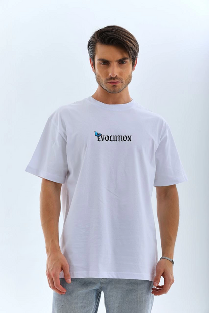 Bisiklet Yaka Baskılı Oversize T-Shirt - Beyaz -