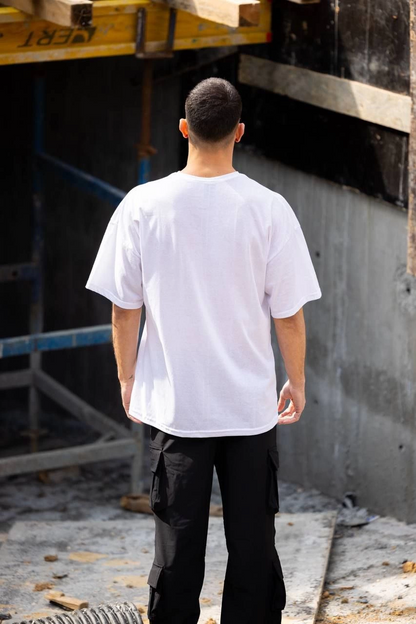 Bisiklet Yaka Baskılı Oversize T-Shirt - Beyaz -