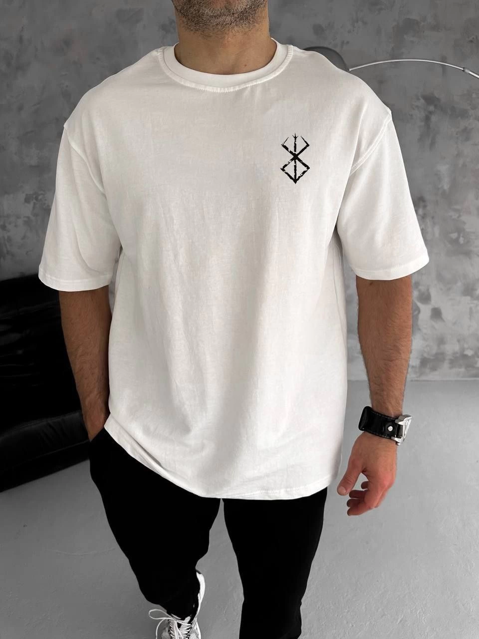 Bisiklet Yaka Baskılı Oversize T-Shirt - Beyaz -