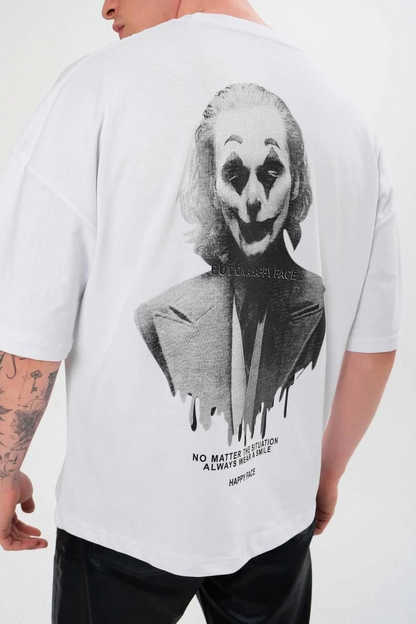 Bisiklet Yaka Baskılı Oversize T-Shirt - Beyaz -