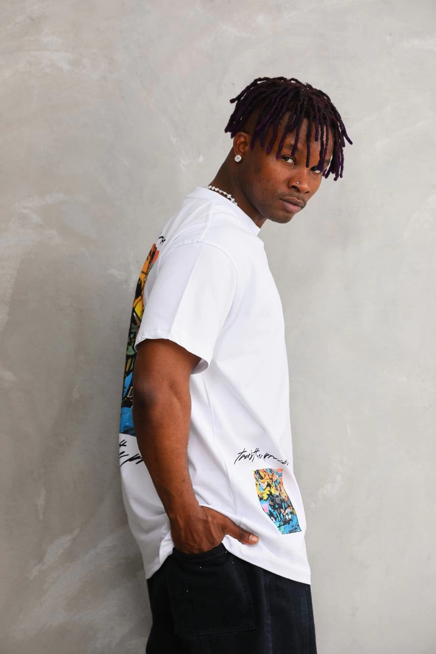 Bisiklet Yaka Baskılı Oversize T-Shirt - Beyaz -