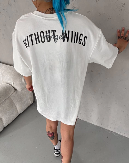 Bisiklet Yaka Baskılı Oversize T-Shirt - Beyaz -