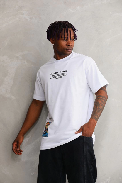 Bisiklet Yaka Baskılı Oversize T-Shirt - Beyaz -