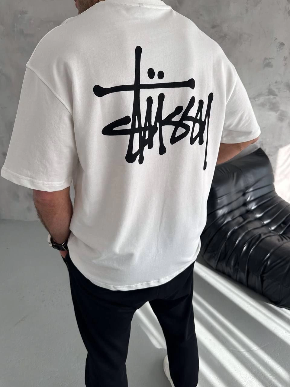 Bisiklet Yaka Baskılı Oversize T-Shirt - Beyaz -