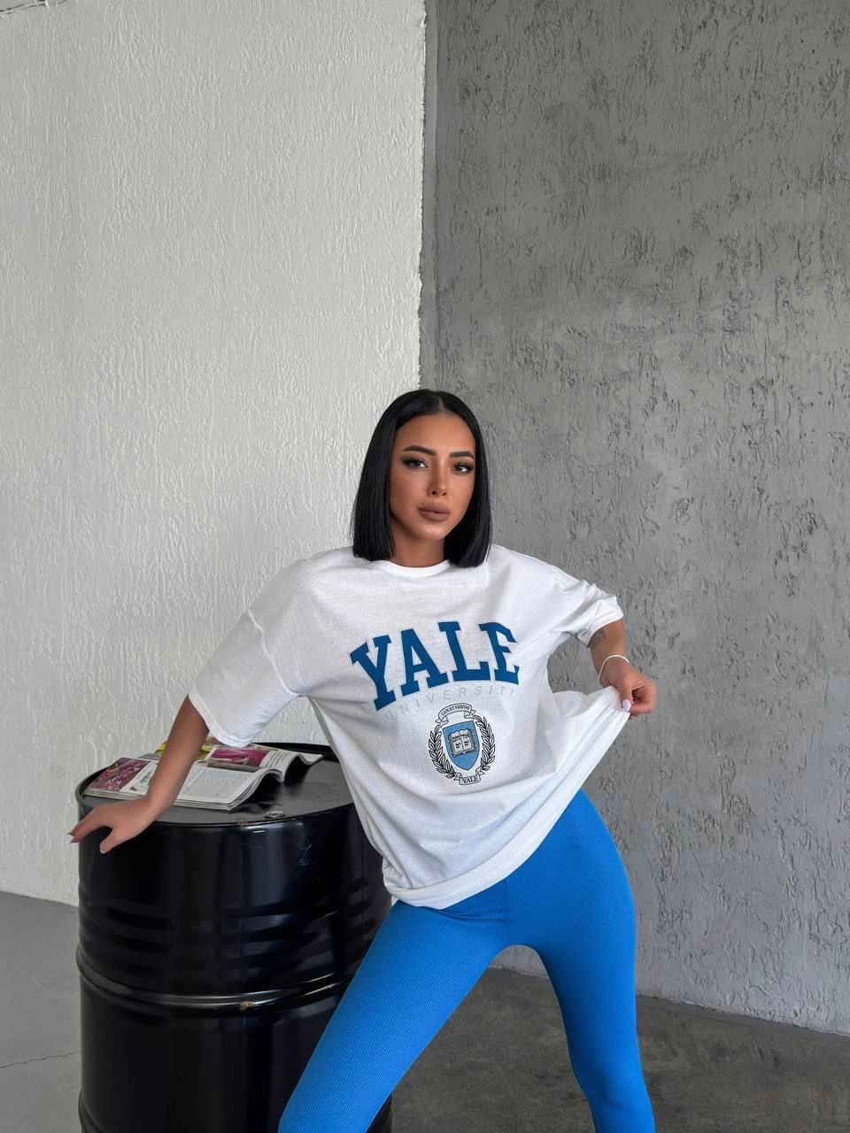 Bisiklet Yaka Baskılı Oversize T-Shirt - Beyaz