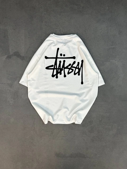 Bisiklet Yaka Baskılı Oversize T-Shirt - Beyaz -