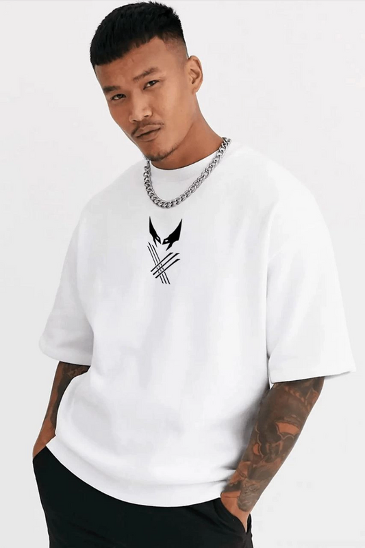 Bisiklet Yaka Baskılı Oversize T-Shirt - Beyaz -