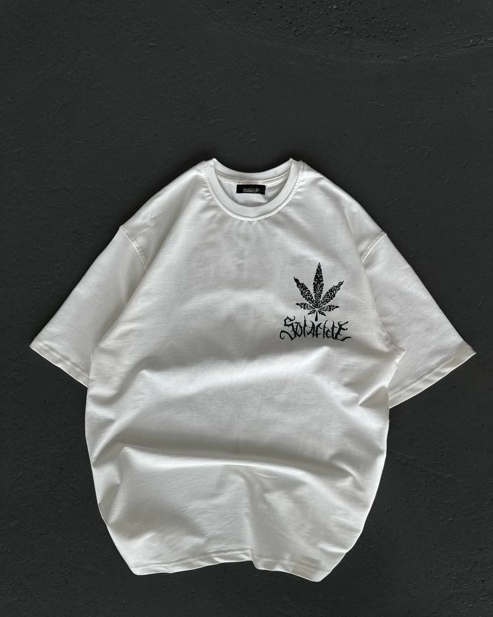 Bisiklet Yaka Baskılı Oversize T-Shirt - Beyaz -