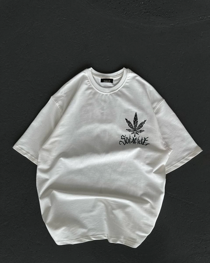 Bisiklet Yaka Baskılı Oversize T-Shirt - Beyaz -