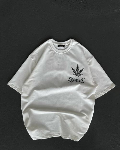 Bisiklet Yaka Baskılı Oversize T-Shirt - Beyaz -