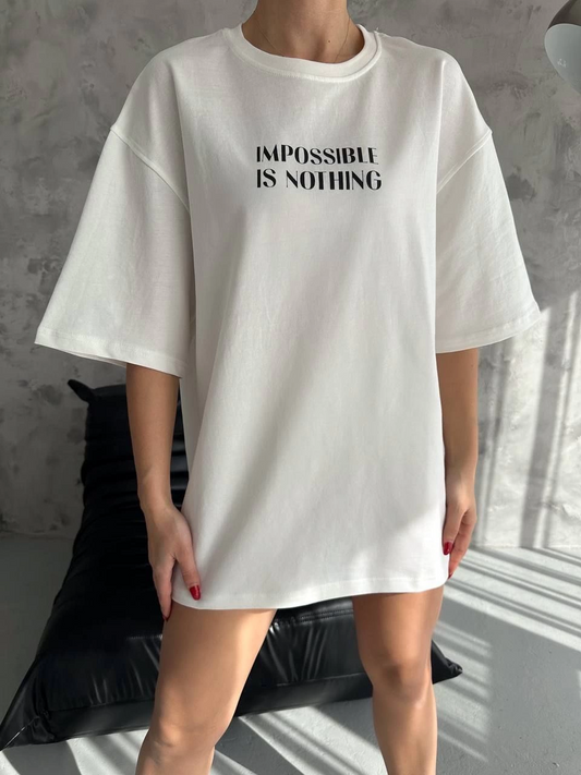 Bisiklet Yaka Baskılı Oversize T-Shirt - Beyaz -