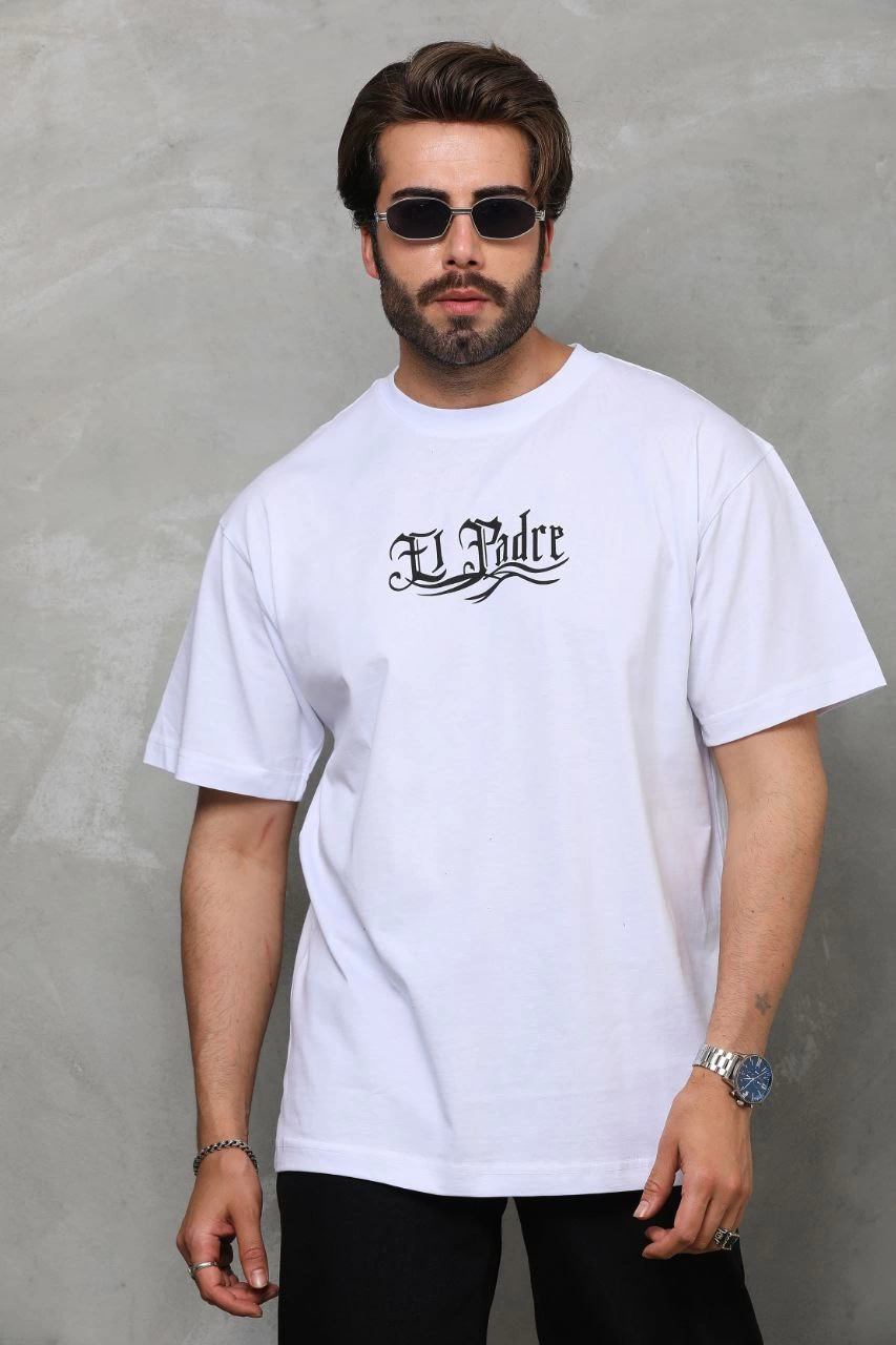 Bisiklet Yaka Baskılı Oversize T-Shirt - Beyaz -