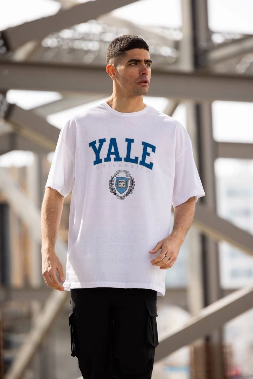 Bisiklet Yaka Baskılı Oversize T-Shirt - Beyaz -