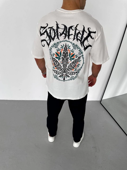 Bisiklet Yaka Baskılı Oversize T-Shirt - Beyaz -