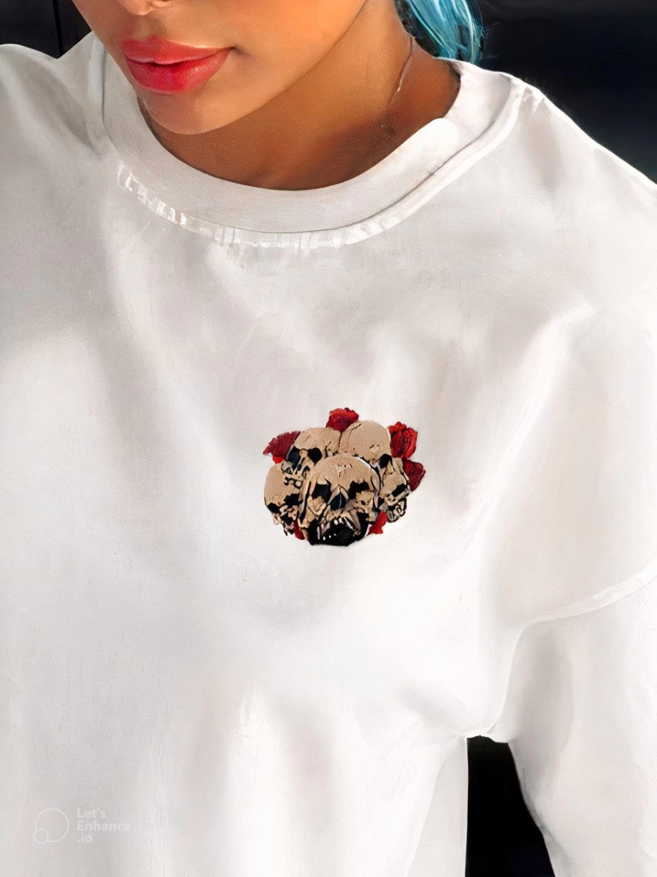 Bisiklet Yaka Baskılı Oversize T-Shirt - Beyaz -