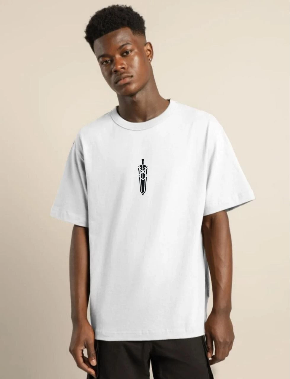 Bisiklet Yaka Baskılı Oversize T-Shirt - Beyaz -