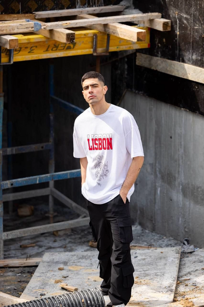 Bisiklet Yaka Baskılı Oversize T-Shirt - Beyaz -