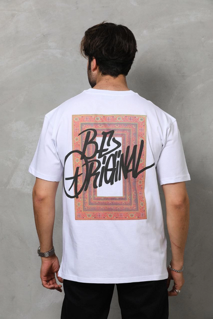 Bisiklet Yaka Baskılı Oversize T-Shirt - Beyaz -