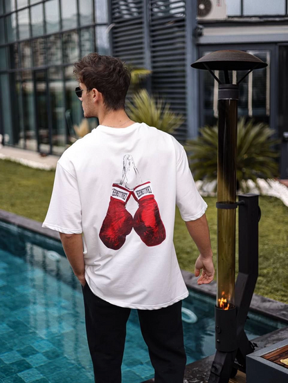 Bisiklet Yaka Baskılı Oversize T-Shirt - Beyaz -