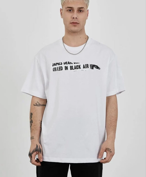 Bisiklet Yaka Baskılı Oversize T-Shirt - Beyaz