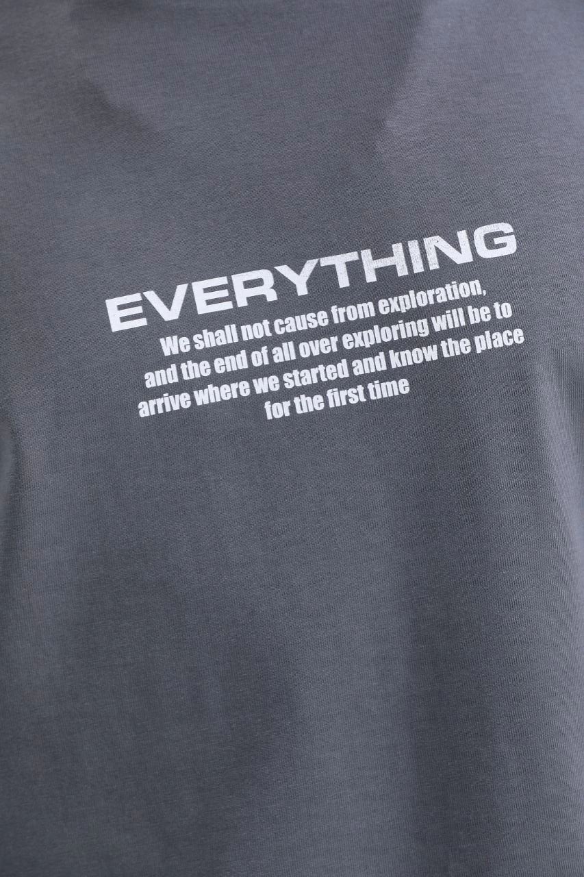 Bisiklet Yaka Baskılı Oversize T-Shirt - Gri -