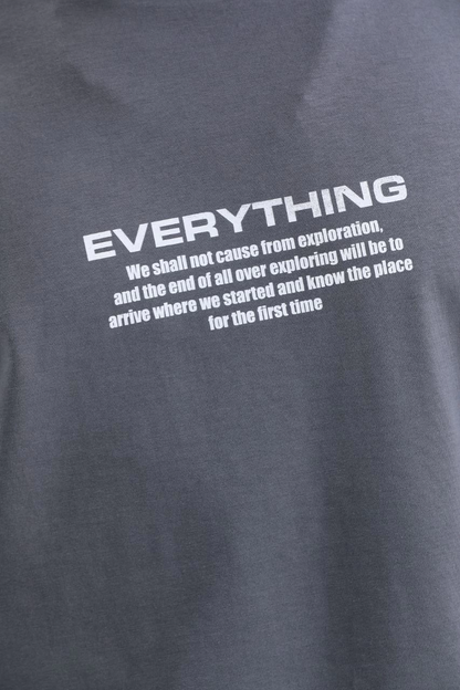Bisiklet Yaka Baskılı Oversize T-Shirt - Gri -