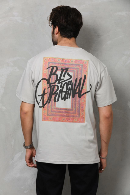 Bisiklet Yaka Baskılı Oversize T-Shirt - Gri -