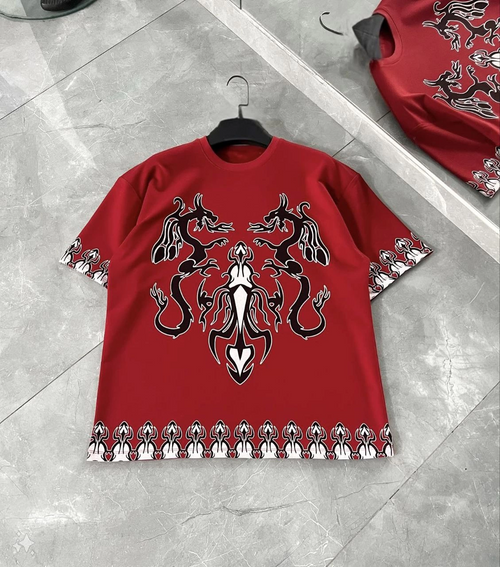 Bisiklet Yaka Baskılı Oversize T-Shirt - Kırmızı -